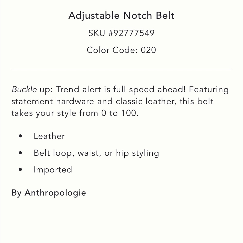 ✨ Anthropologie Adjustable Notch Belt Sz XL - Picture 2 of 4